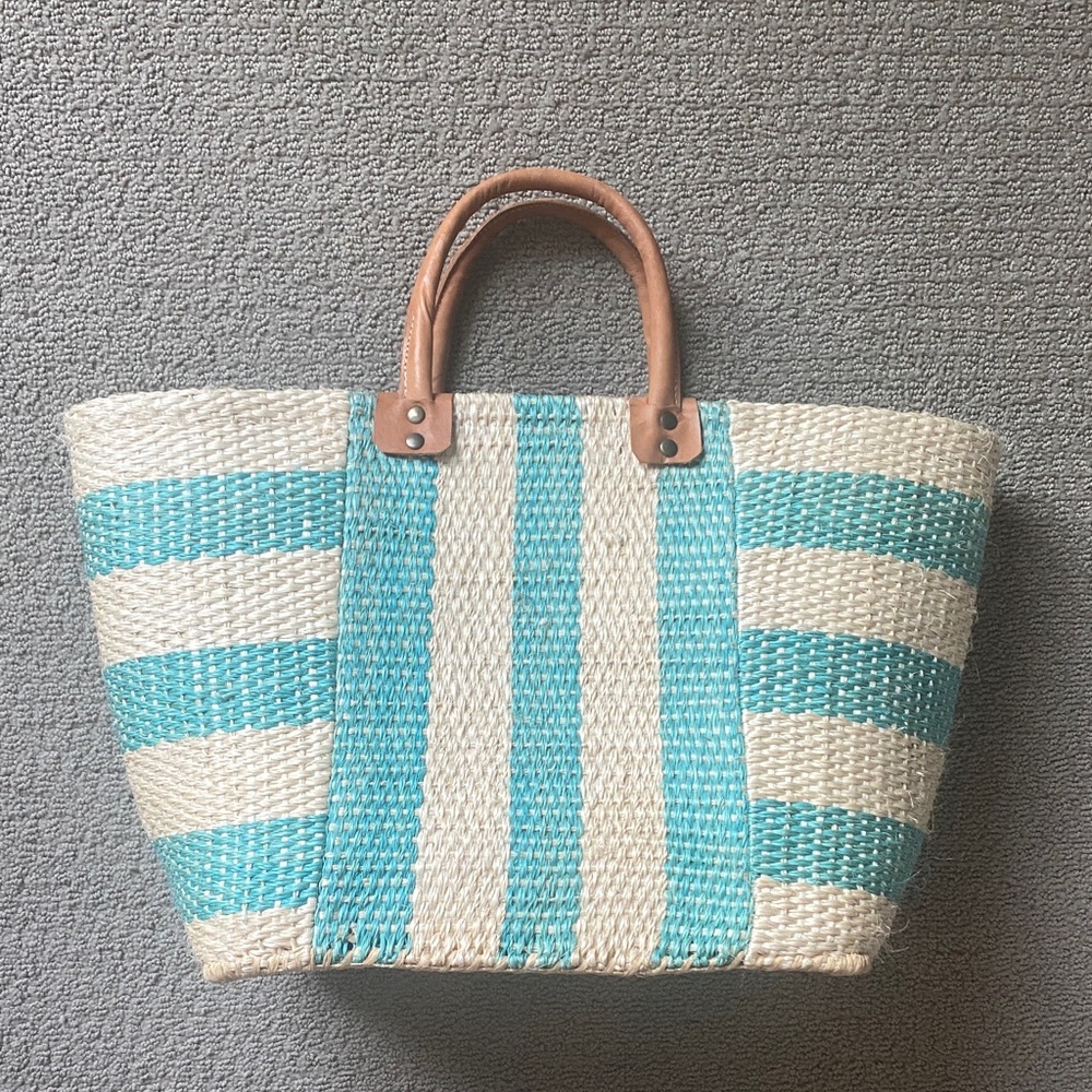 Elegant Blue and Cream Striped Tote Bag